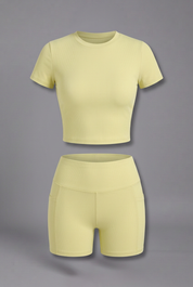 Women Two-Piece Set with Cropped Top and High Waist Shorts for Summer 1