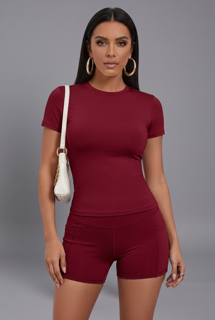 Women Two-Piece Set with Cropped Top and High Waist Shorts for Summer 6
