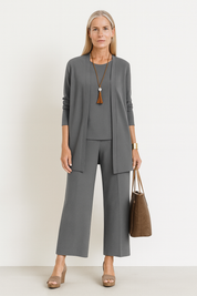 Women's 3-Piece Cardigan Set with Wide Leg Trousers for Versatile Styling 0
