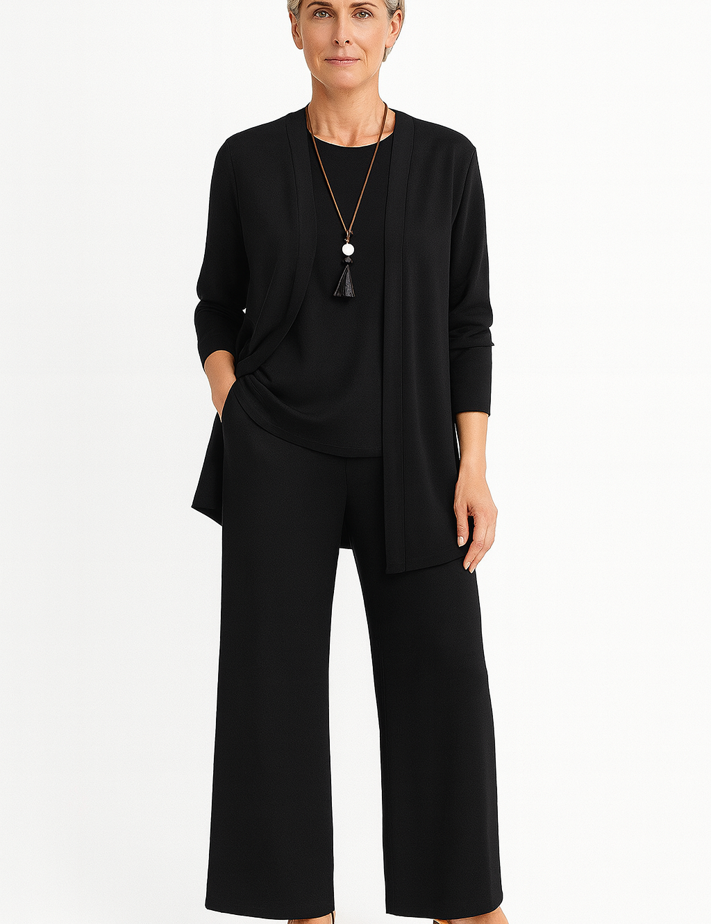 Women's 3-Piece Cardigan Set with Wide Leg Trousers for Versatile Styling 1