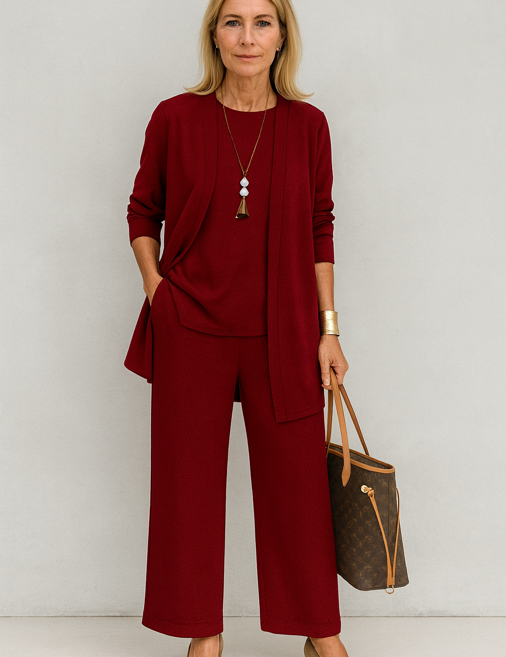 Women's 3-Piece Cardigan Set with Wide Leg Trousers for Versatile Styling 2