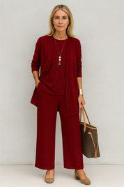Women's 3-Piece Cardigan Set with Wide Leg Trousers for Versatile Styling 2