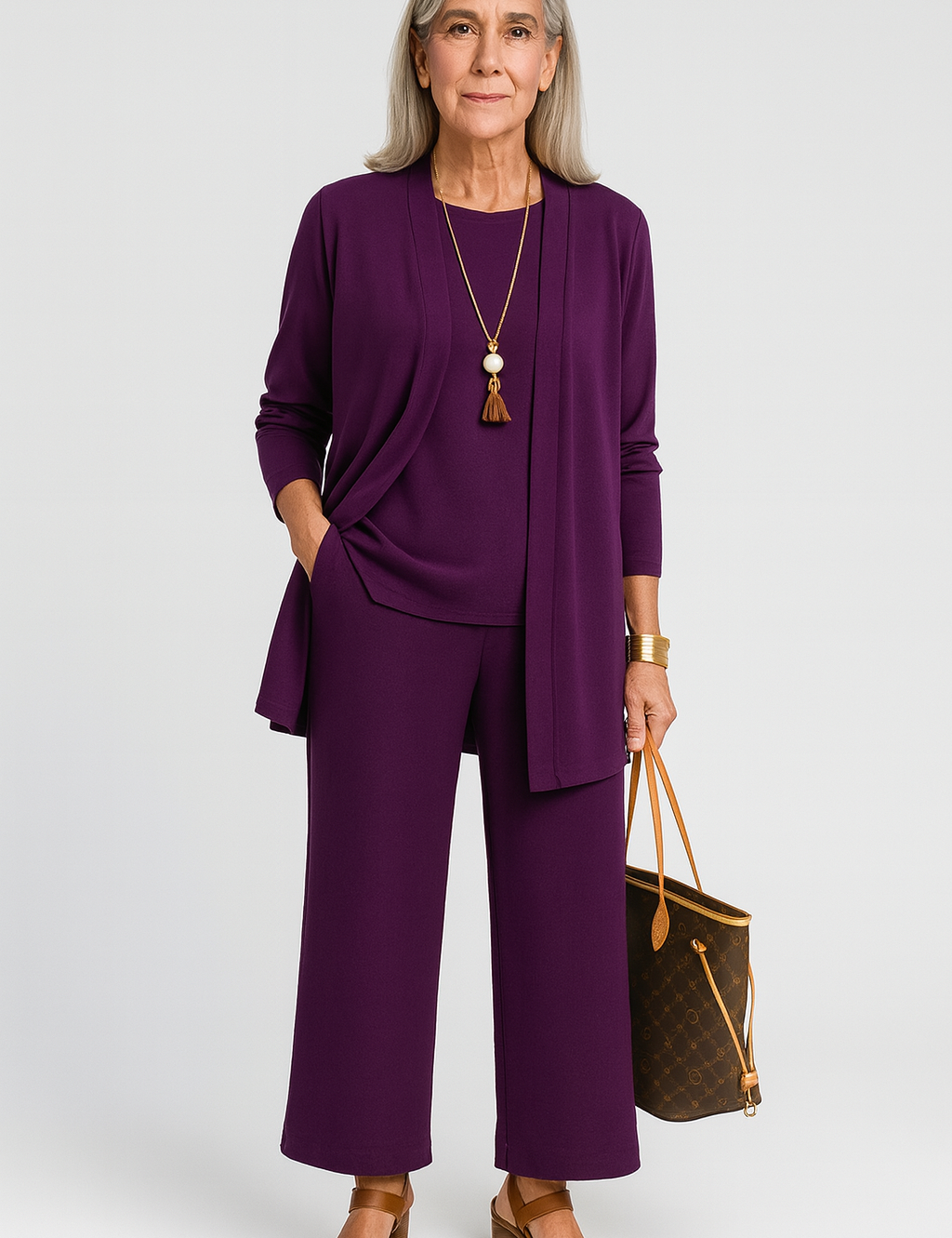 Women's 3-Piece Cardigan Set with Wide Leg Trousers for Versatile Styling 4