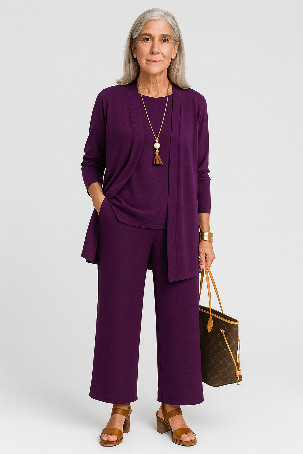 Women's 3-Piece Cardigan Set with Wide Leg Trousers for Versatile Styling 4