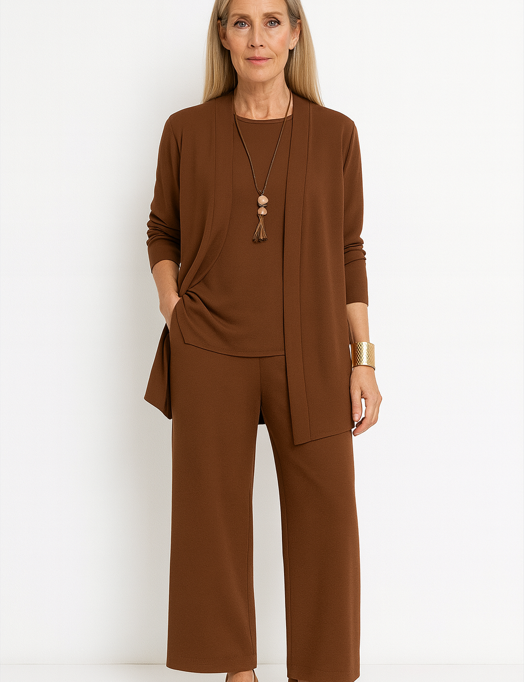Women's 3-Piece Cardigan Set with Wide Leg Trousers for Versatile Styling 5