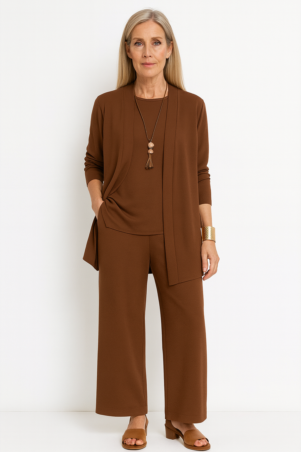 Women's 3-Piece Cardigan Set with Wide Leg Trousers for Versatile Styling 5