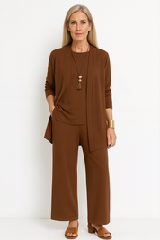 Women's 3-Piece Cardigan Set with Wide Leg Trousers for Versatile Styling 5