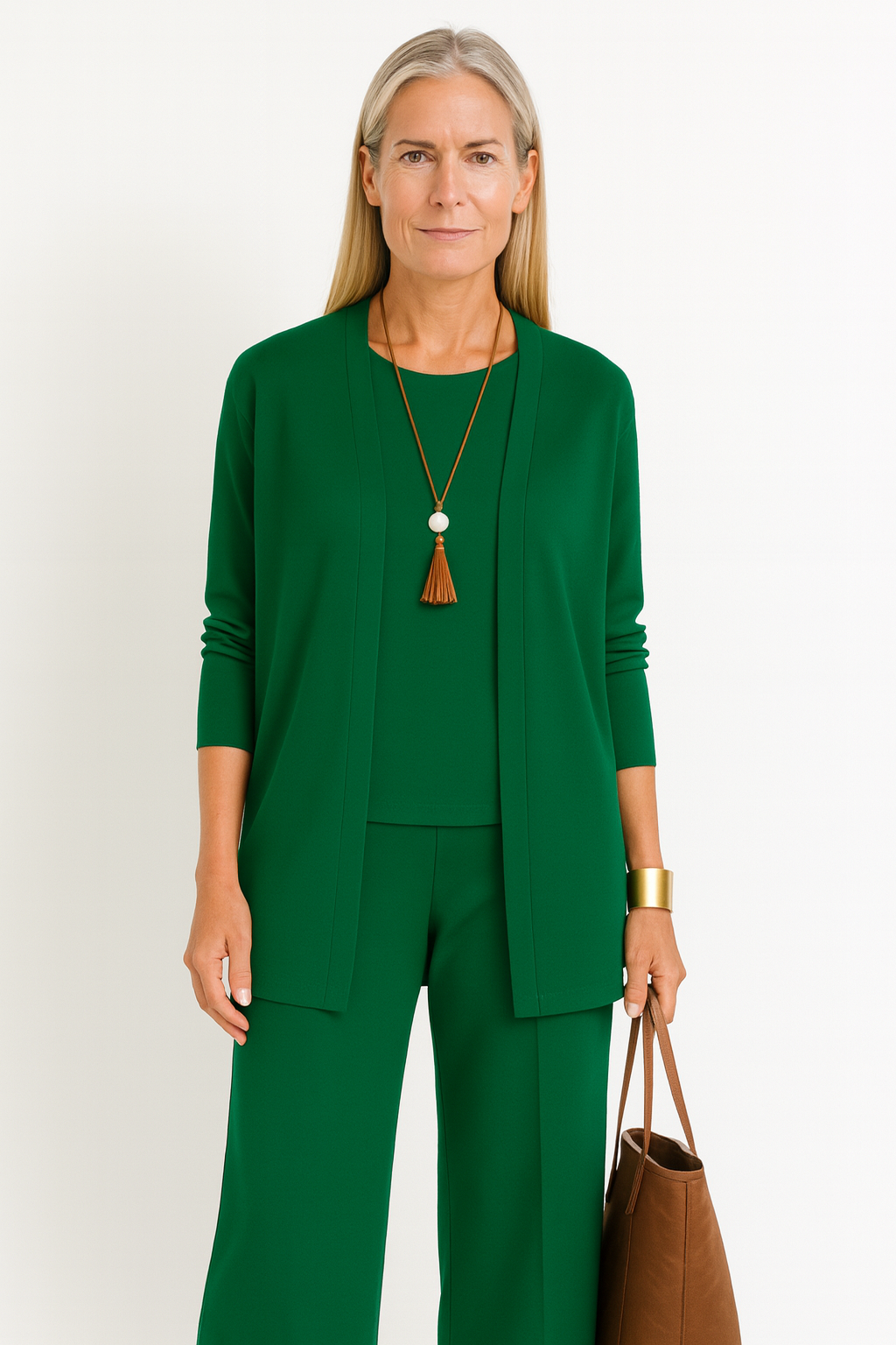 Women's 3-Piece Cardigan Set with Wide Leg Trousers for Versatile Styling 8