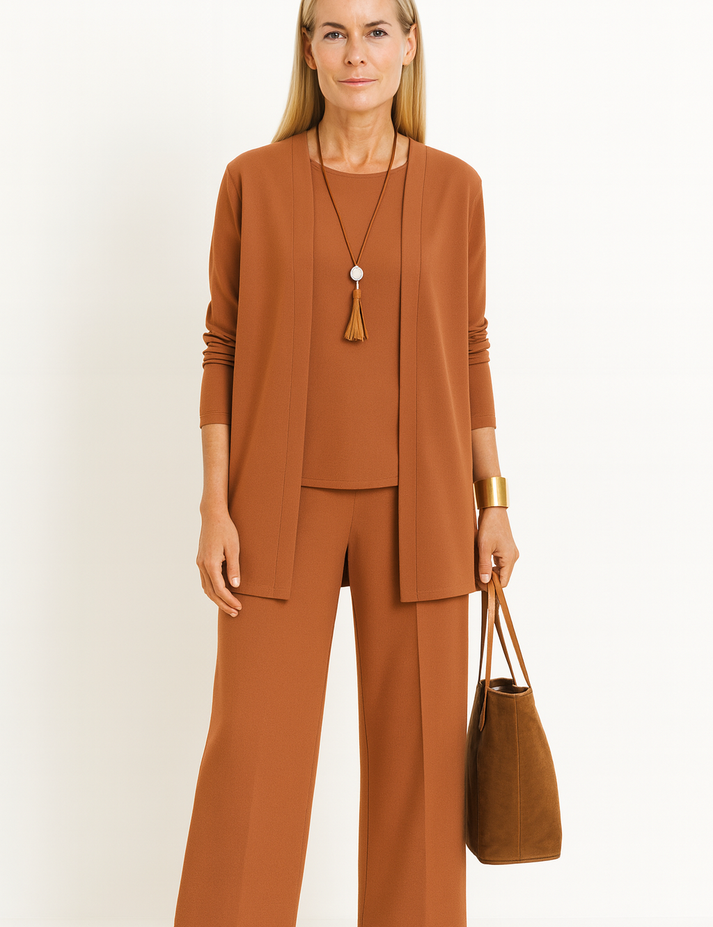 Women's 3-Piece Cardigan Set with Wide Leg Trousers for Versatile Styling 9