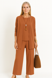 Women's 3-Piece Cardigan Set with Wide Leg Trousers for Versatile Styling 9