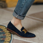 Women's Arch Support Slip-On Loafers with Gold Chain Trim and Square Toe 0