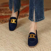 Women's Arch Support Slip-On Loafers with Gold Chain Trim and Square Toe 1