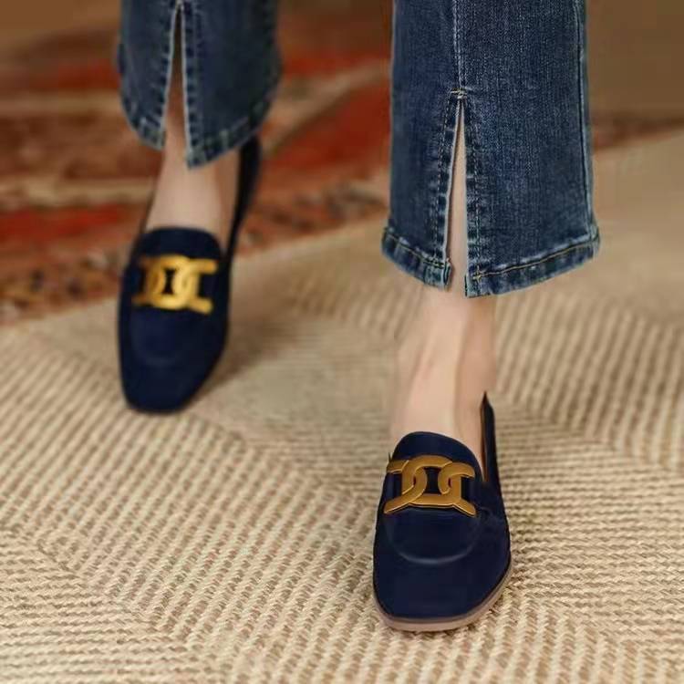 Women's Arch Support Slip-On Loafers with Gold Chain Trim and Square Toe 1