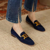 Women's Arch Support Slip-On Loafers with Gold Chain Trim and Square Toe 2