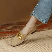 Women's Arch Support Slip-On Loafers with Gold Chain Trim and Square Toe 3