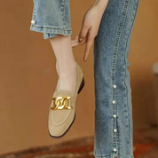Women's Arch Support Slip-On Loafers with Gold Chain Trim and Square Toe 4