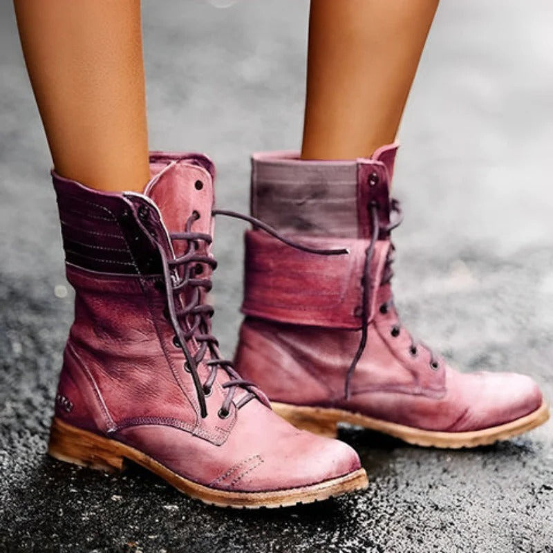 Women's Arch Support Vintage Lace-Up Combat Ankle Boots 0