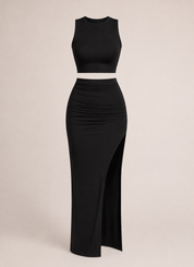 Women’s Asymmetric Crop Top and Midi Skirt Two Piece Set for Summer 1