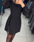 Women's Black Cocktail Dress with Sheer Balloon Sleeves and Front Split for Elegant Evening Occasions 0
