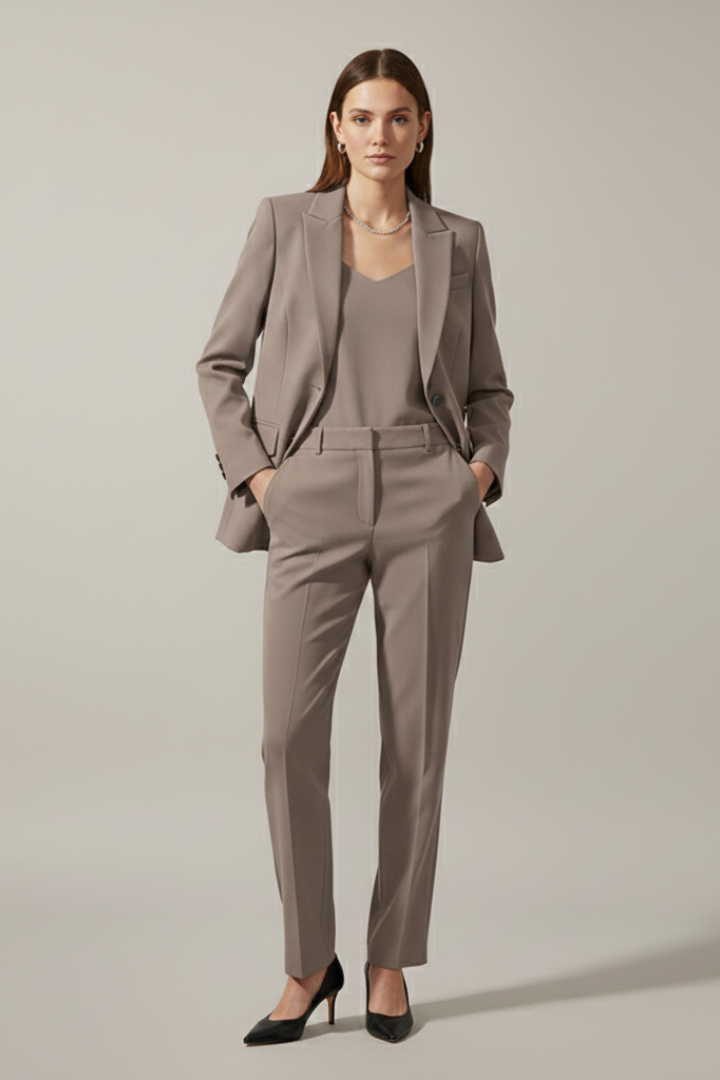Women’s Blazer and Straight Leg Trousers Set with Notched Lapel for Office and Formal Wear 0