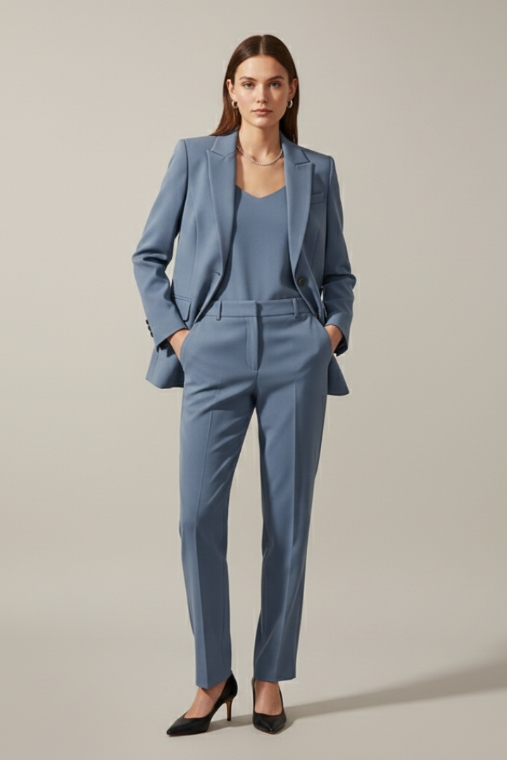 Women’s Blazer and Straight Leg Trousers Set with Notched Lapel for Office and Formal Wear 2