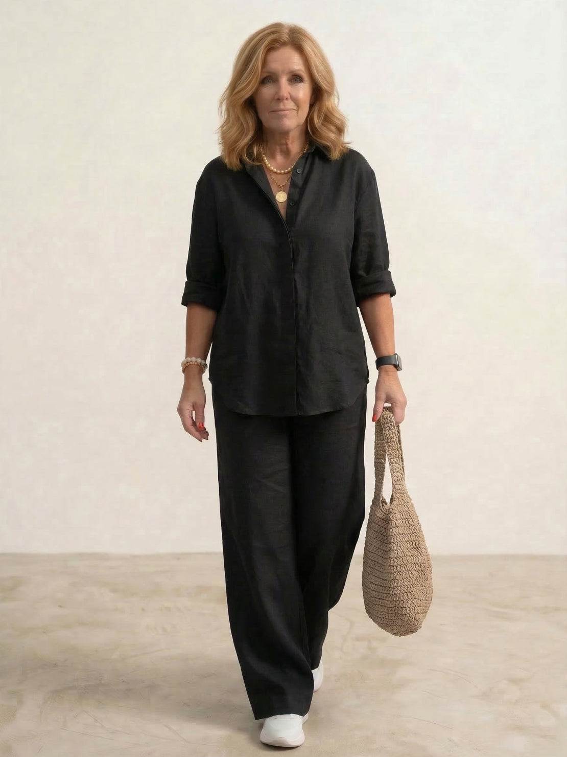 Women's Casual Co-ord Set with Oversized Shirt and Wide Leg Trousers 3