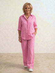 Women's Casual Co-ord Set with Oversized Shirt and Wide Leg Trousers 5