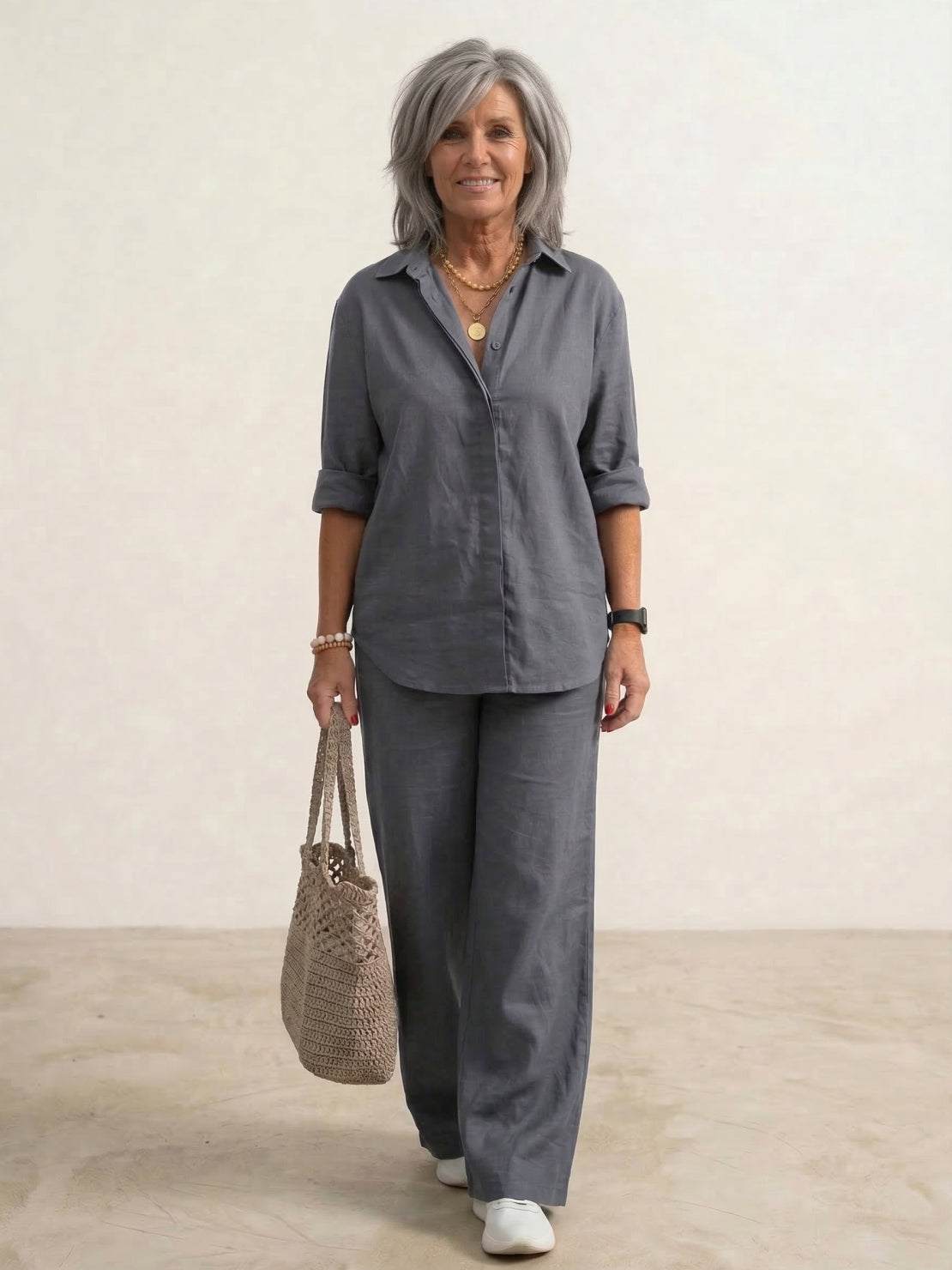 Women's Casual Co-ord Set with Oversized Shirt and Wide Leg Trousers 6
