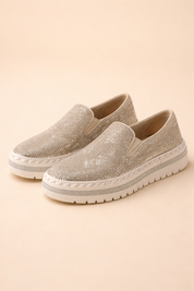 Women's Casual Slip-On Sneakers with Rhinestone Embellishments PU Leather 2