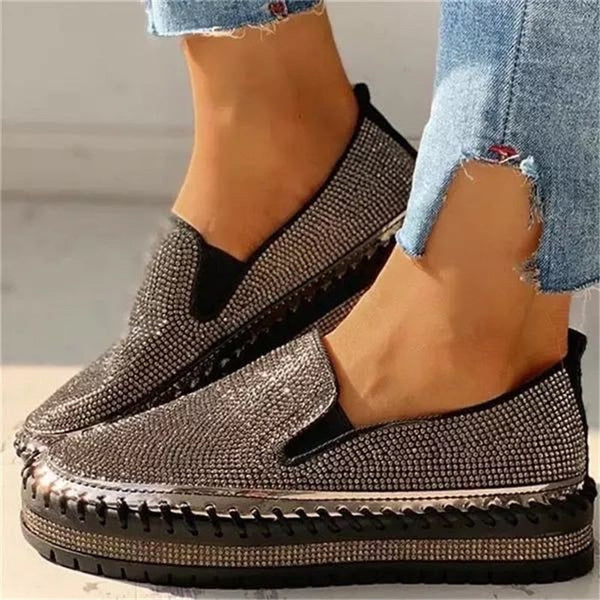 Women's Casual Slip-On Sneakers with Rhinestone Embellishments PU Leather 3