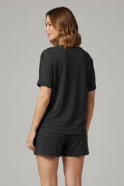 Women’s Casual Two-Piece Set with Batwing Sleeve Top and Drawstring Shorts 4