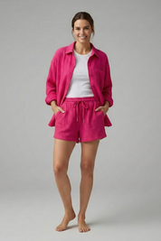 Women’s Casual Two-Piece Set with Button Shirt and Drawstring Shorts 10