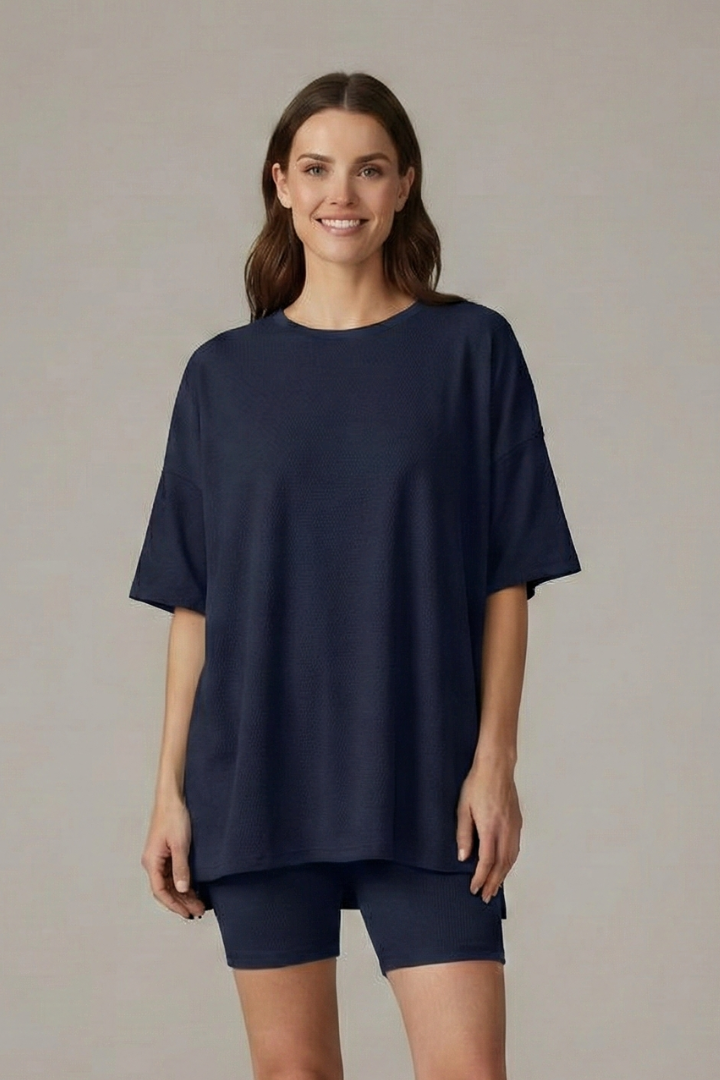 Women’s Casual Two-Piece Set with Crew Neck Top and Loose Shorts for Summer 0
