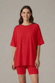 Women’s Casual Two-Piece Set with Crew Neck Top and Loose Shorts for Summer 11