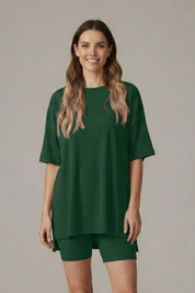 Women’s Casual Two-Piece Set with Crew Neck Top and Loose Shorts for Summer 13