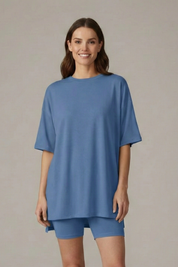 Women’s Casual Two-Piece Set with Crew Neck Top and Loose Shorts for Summer 14