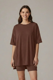 Women’s Casual Two-Piece Set with Crew Neck Top and Loose Shorts for Summer 15