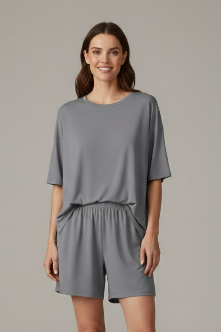 Women’s Casual Two-Piece Set with Crew Neck Top and Loose Shorts for Summer 2