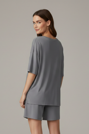 Women’s Casual Two-Piece Set with Crew Neck Top and Loose Shorts for Summer 4