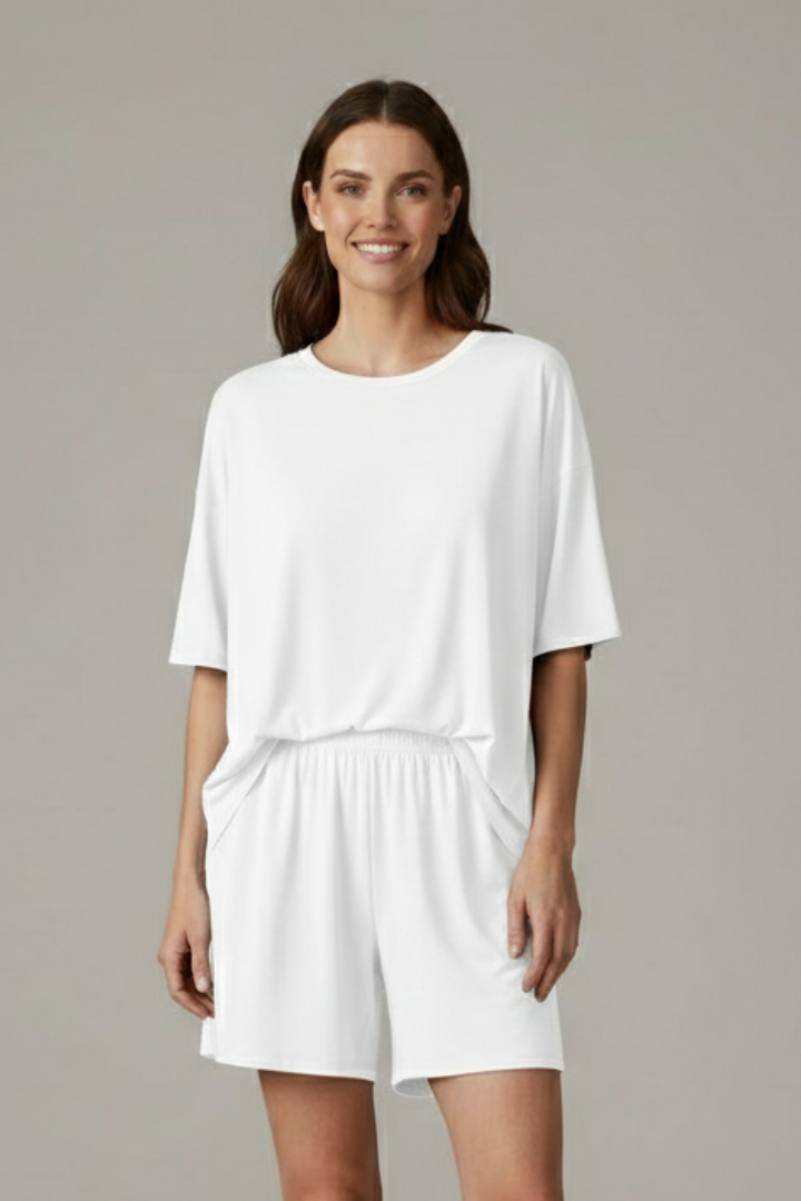 Women’s Casual Two-Piece Set with Crew Neck Top and Loose Shorts for Summer 6