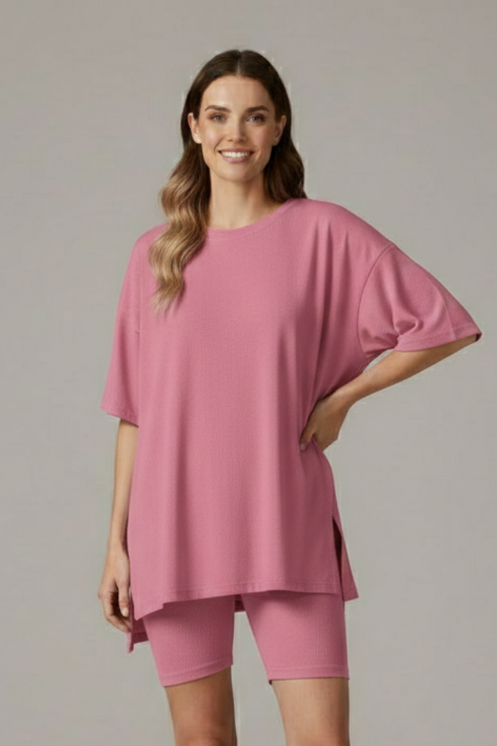 Women’s Casual Two-Piece Set with Crew Neck Top and Loose Shorts for Summer 7