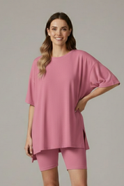 Women’s Casual Two-Piece Set with Crew Neck Top and Loose Shorts for Summer 7