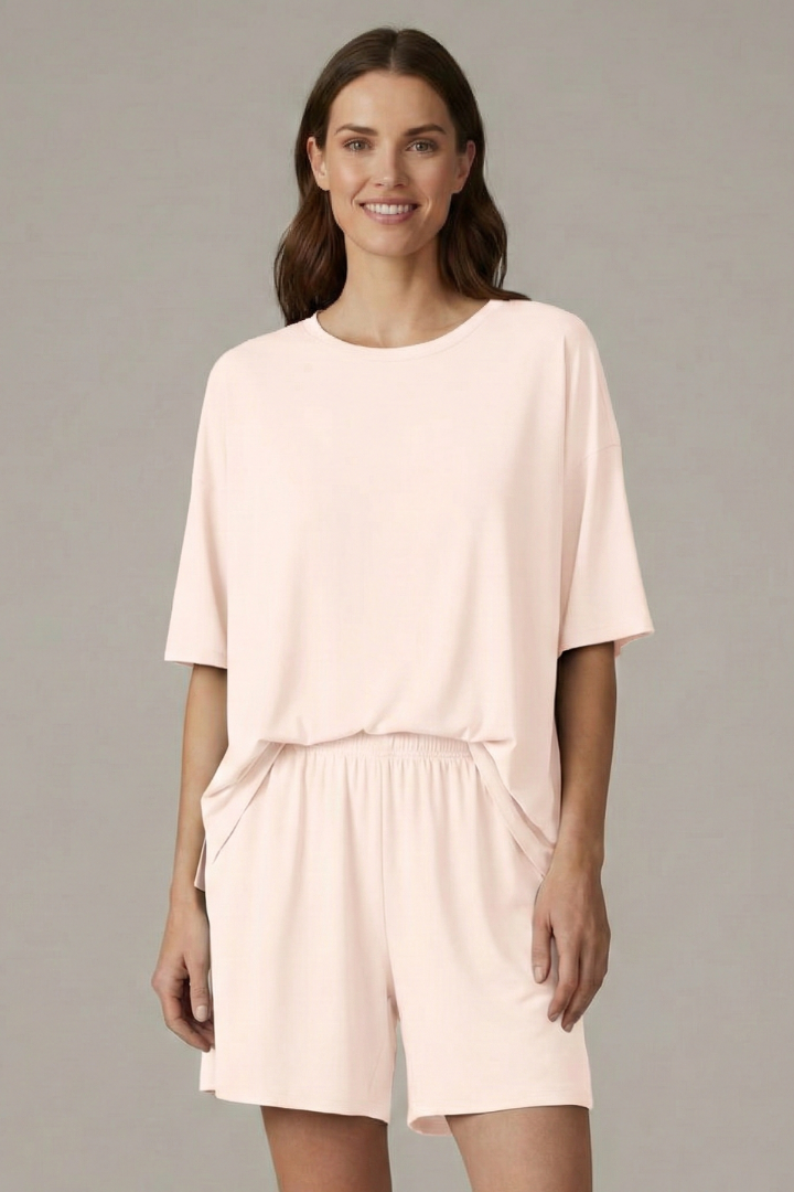 Women’s Casual Two-Piece Set with Crew Neck Top and Loose Shorts for Summer 8