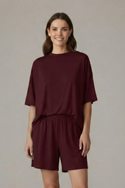 Women’s Casual Two-Piece Set with Crew Neck Top and Loose Shorts for Summer 9