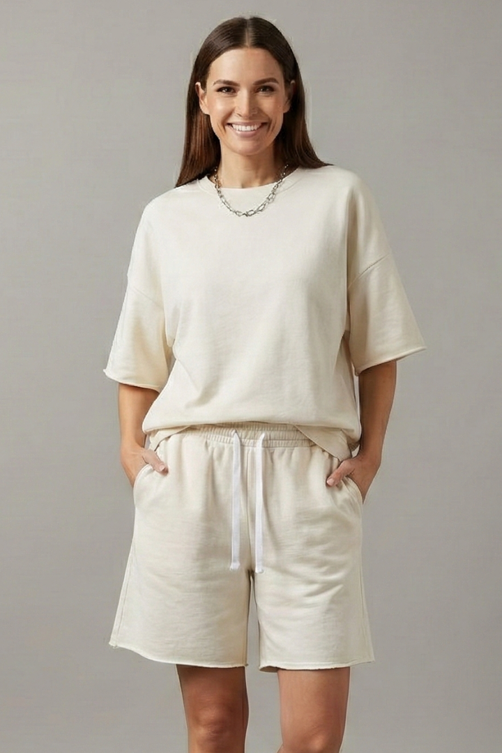 Women’s Casual Two-Piece Set with Crop Top and Drawstring Shorts for Summer 8