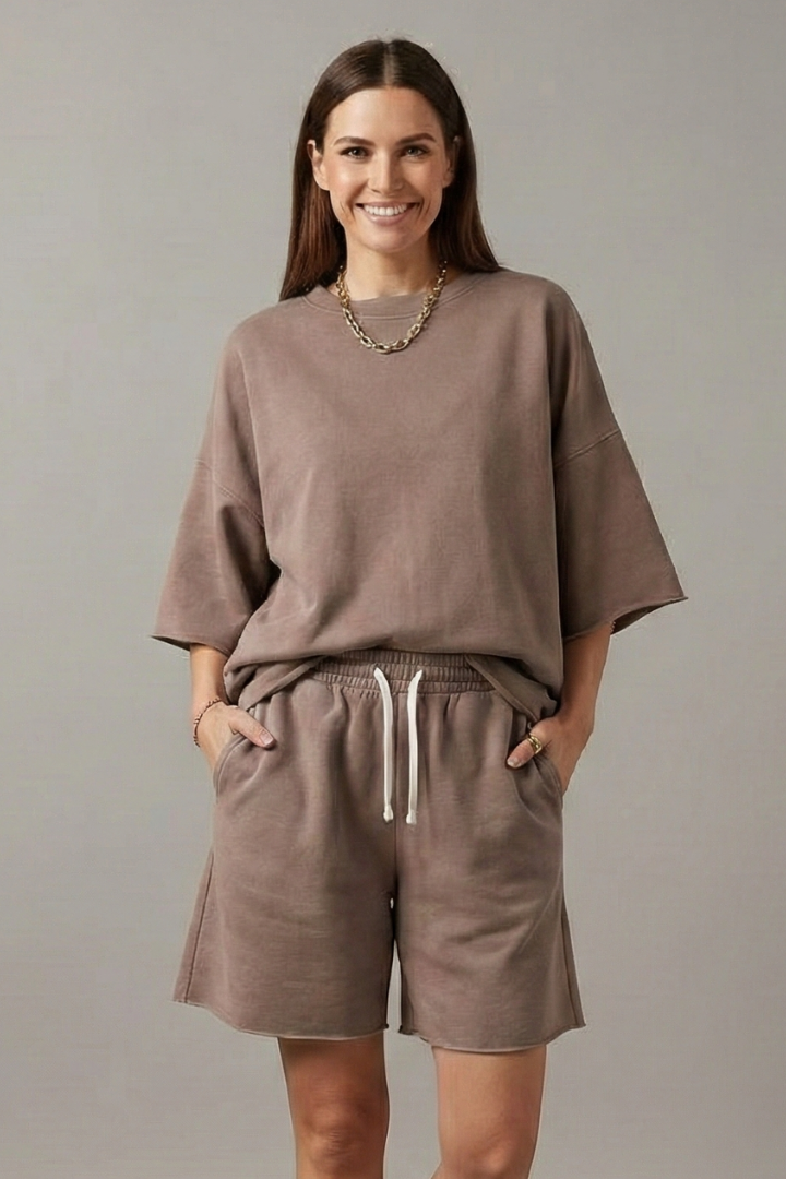 Women’s Casual Two-Piece Set with Crop Top and Drawstring Shorts for Summer 9