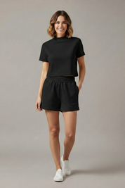 Women’s Casual Two-Piece Set with Crop Top and Elastic Waist Shorts 5