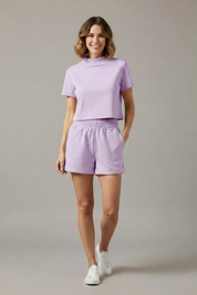 Women’s Casual Two-Piece Set with Crop Top and Elastic Waist Shorts 9