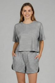 Women’s Casual Two-Piece Set with Short Sleeve Crop Top and Elastic Waist Shorts 0