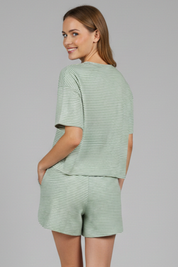 Women’s Casual Two-Piece Set with Short Sleeve Crop Top and Elastic Waist Shorts 5
